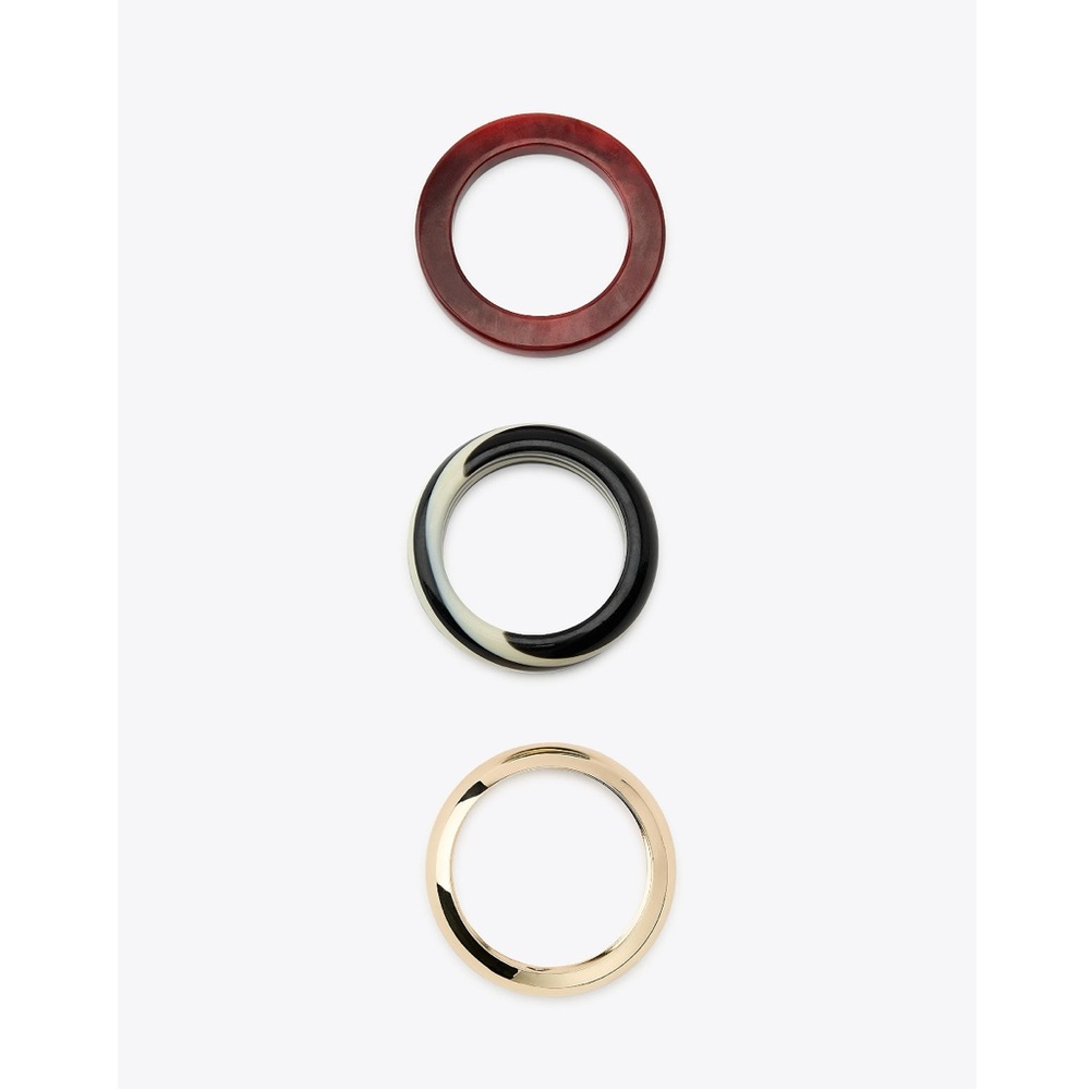 ZARA NWT PACK OF 3 RESIN CUFF BRACELETS - gold, striped & burgundy. SS25 - Picture 4 of 6